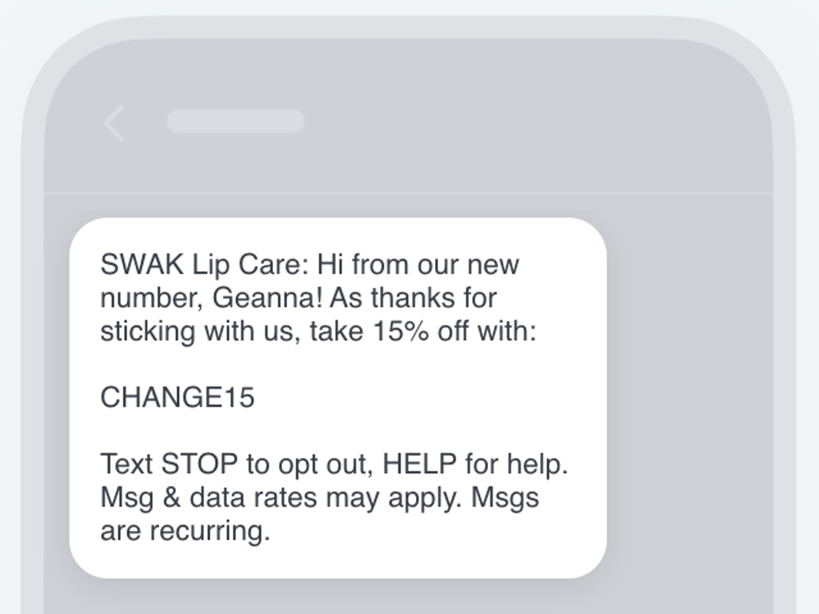 Esempio di un primo messaggio da un nuovo numero