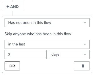 Flow filter with the configuration 'Has not been in this flow in the last 3 days.'