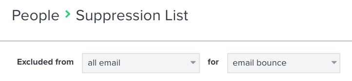 Klaviyo suppression list with filter for suppressions due to bounces