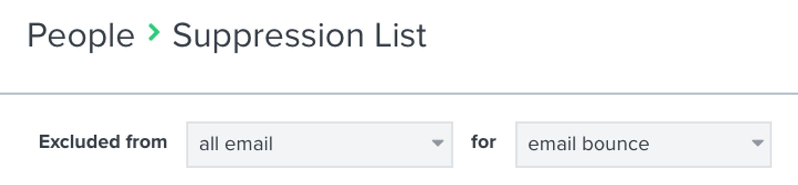 Klaviyo suppression list with filter for suppressions due to bounces