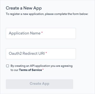 Create new app in Classy with fields for Application Name and Oauth2 Redirect URI, create app grayed out