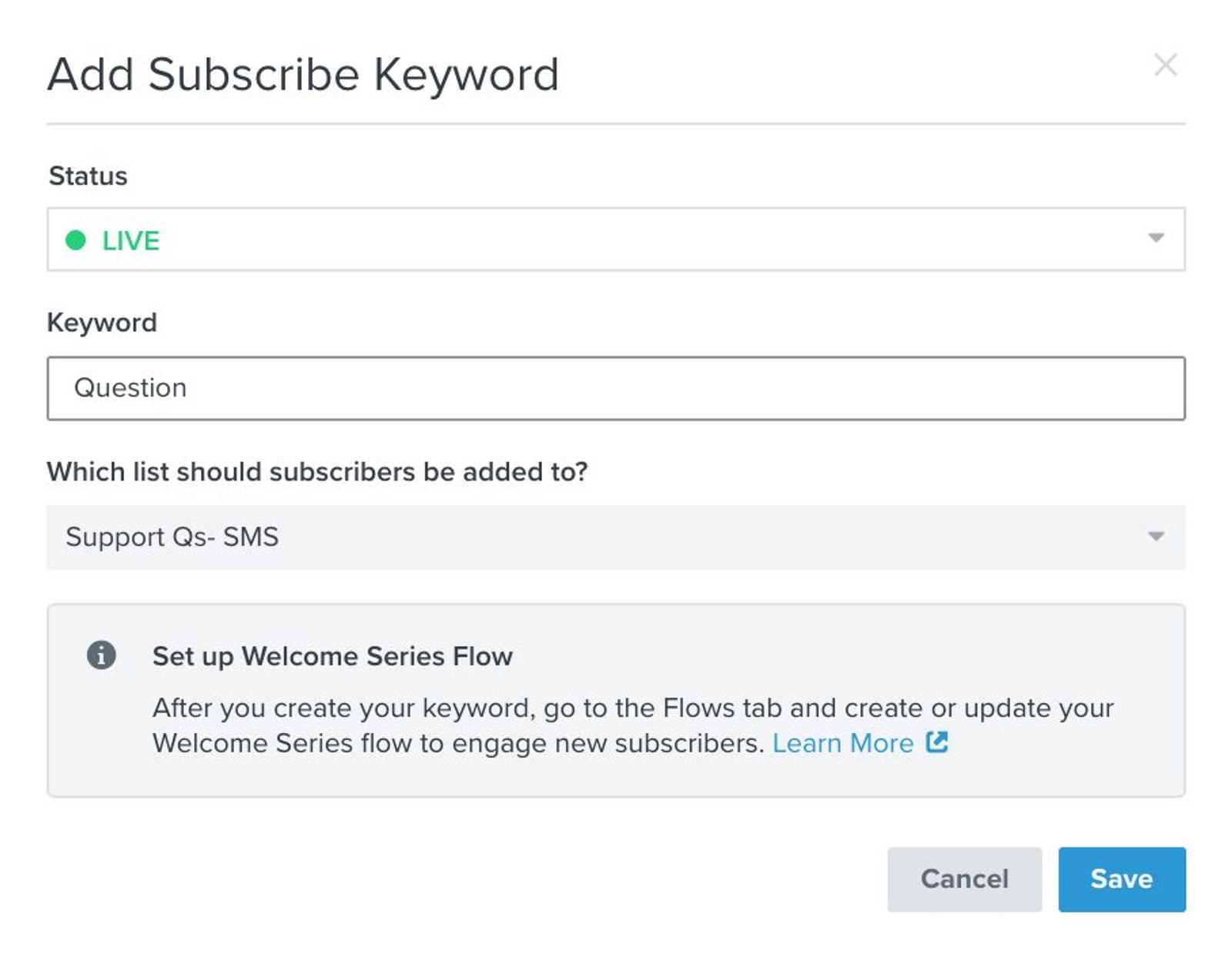 Modal to create a new subscribe keyword