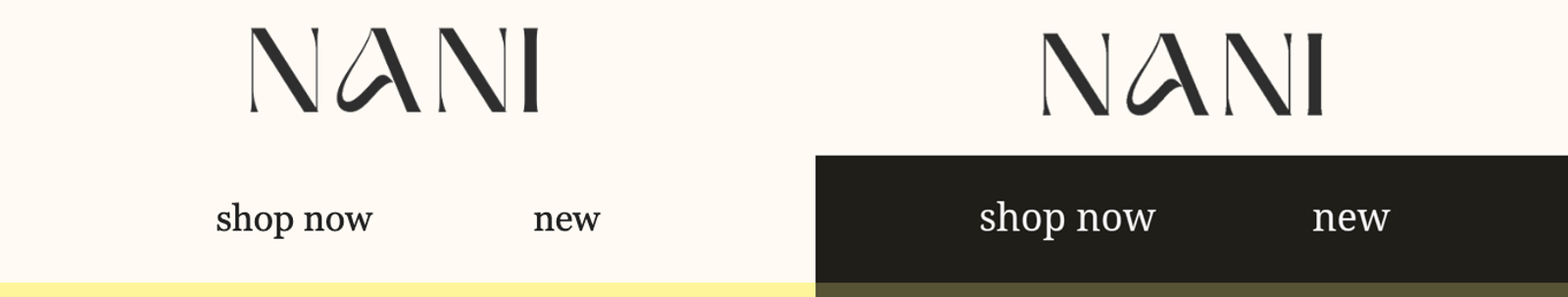 Nani headers on light and dark backgrounds