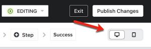 The form editor for an example form with an arrow pointing to the desktop and mobile toggle.