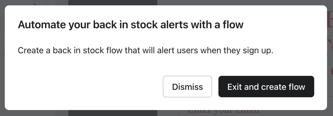 Modal with the message 