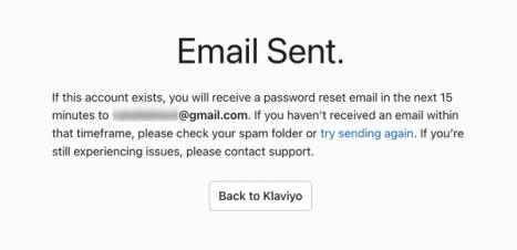 An Email Sent confirmation message that shows when you enter your email address in the Forgot your password modal.