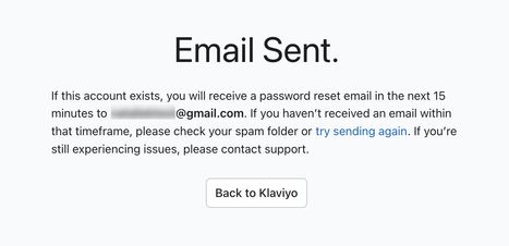An Email Sent confirmation message that shows when you enter your email address in the Forgot your password modal.