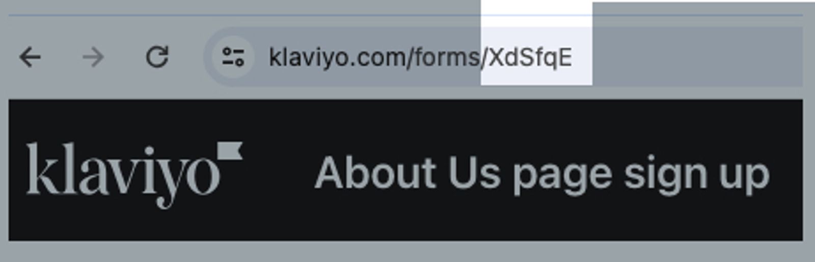 The Form Id highlighted in the form editor URL for an example sign-up form.