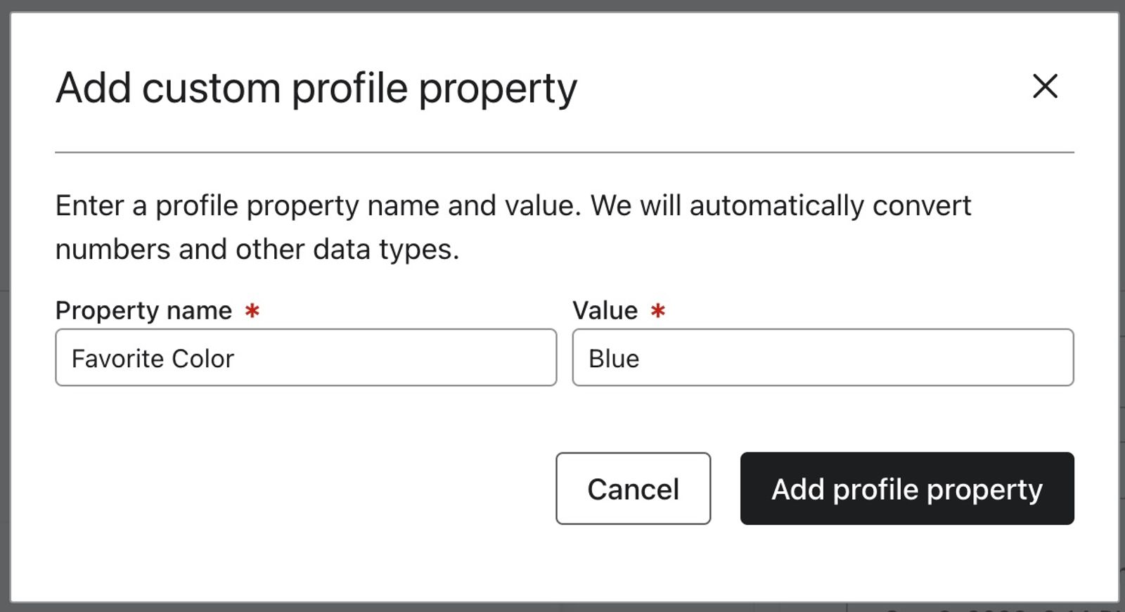Add property modal