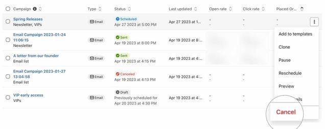 Option to cancel a campaign