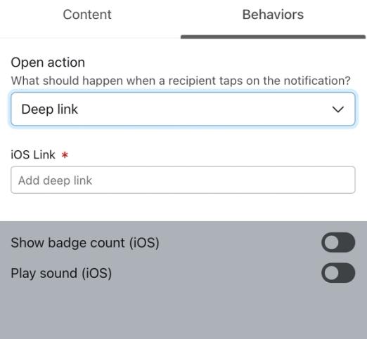 Option to send a deep link in a push notification.