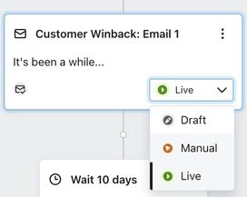 When you click on the status dropdown for a message, you will see the options for Draft, Manual, and Live.