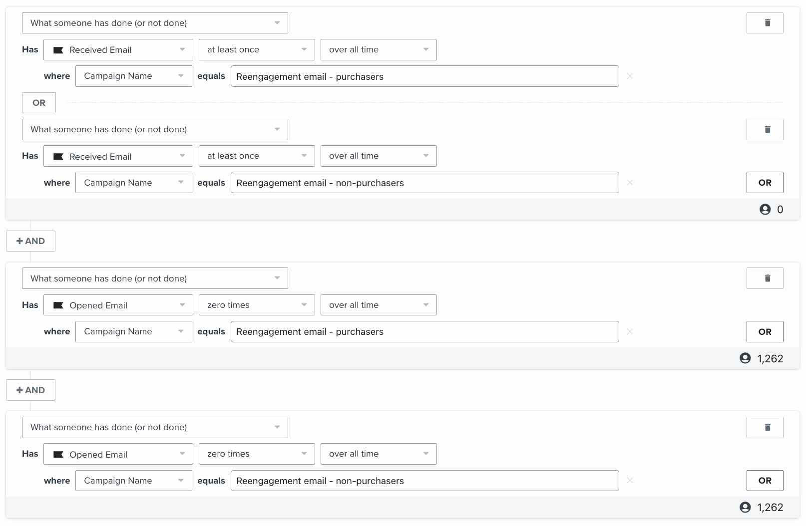 Reengagement segment for suppression