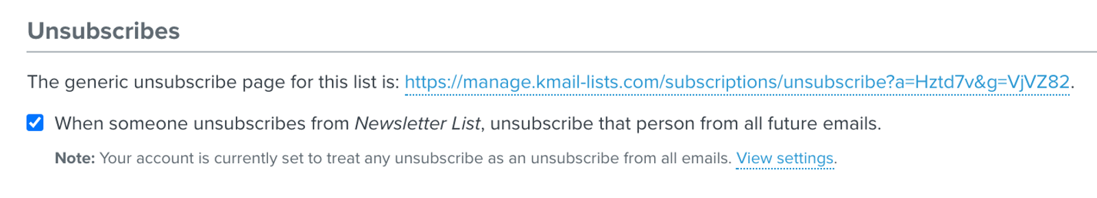 Global unsubscriber for the list settings