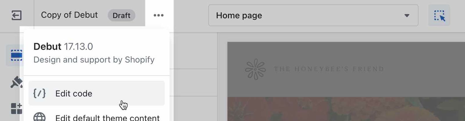 The Edit code option