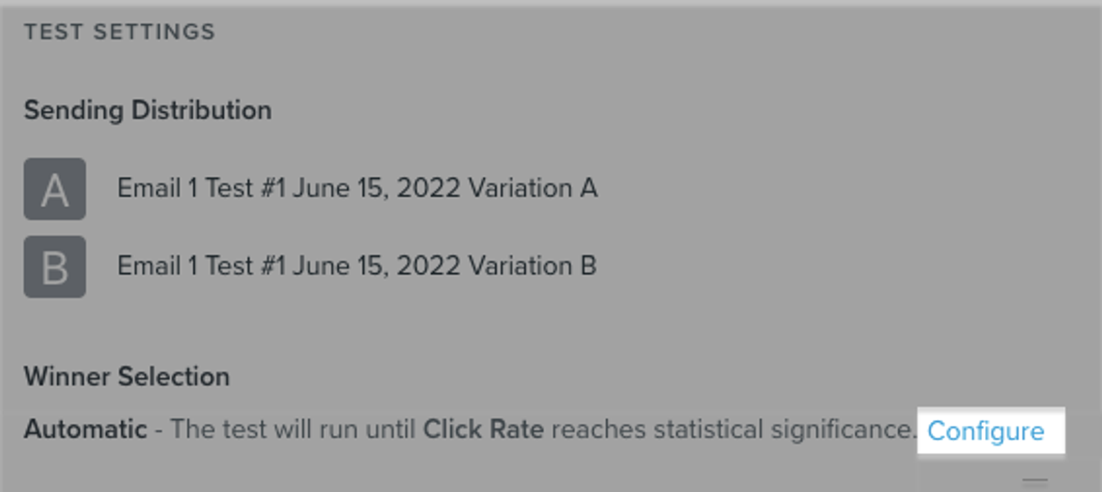 Under the Winner Selection label, there is a link to open the Winner Selection modal.