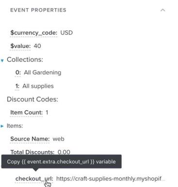 A user copies an event variable in Klaviyo
