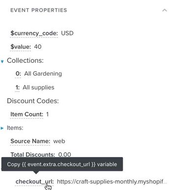 A user copies an event variable in Klaviyo