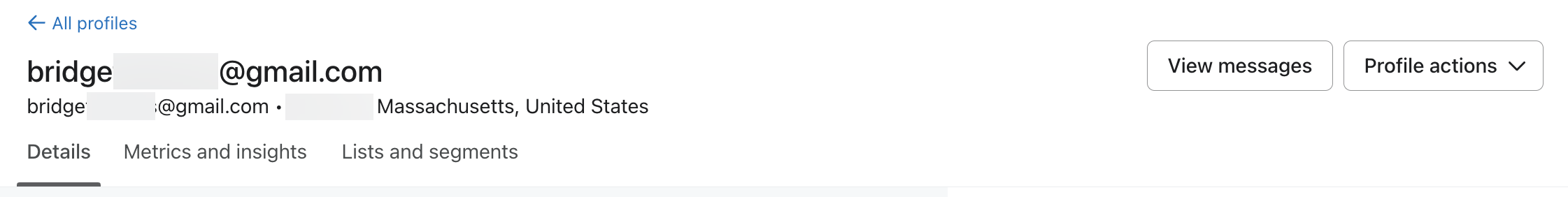 Top of the profile page