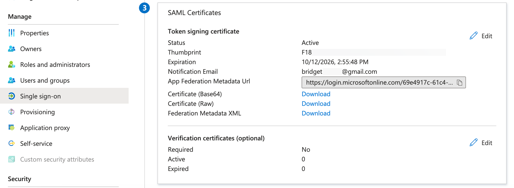 Step 3 of the Single sign-on page