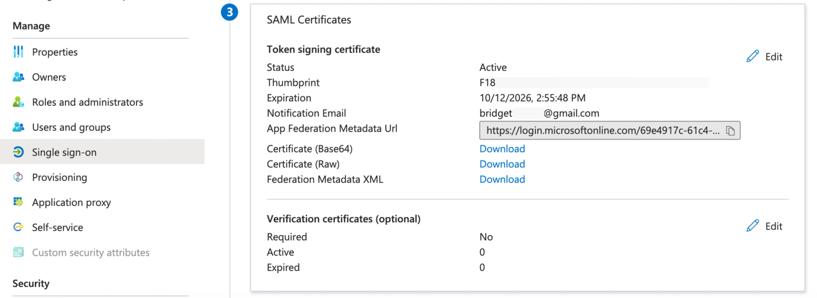 Step 3 of the Single sign-on page