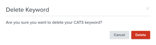 Message to confirm that you want to delete a keyword