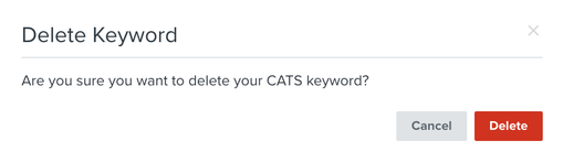 Message to confirm that you want to delete a keyword