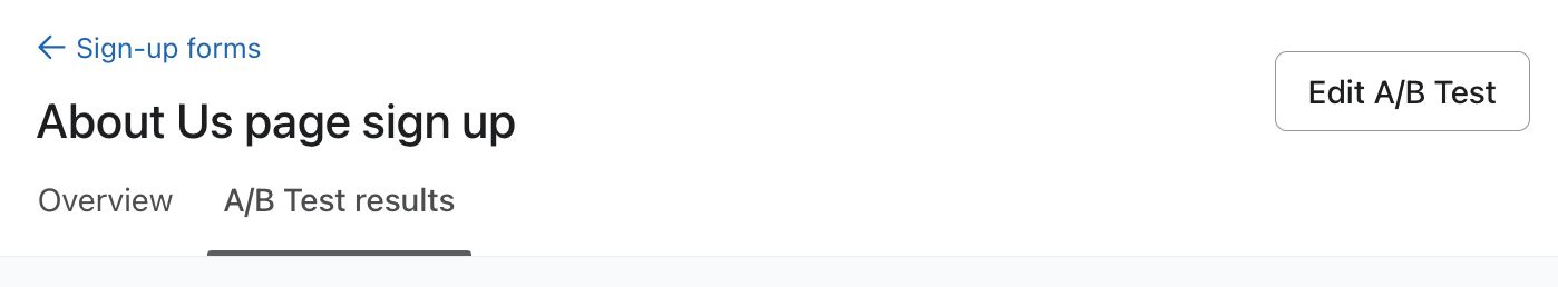 The A/B Test results tab selected in the menu bar from an individual form's analytics pages.
