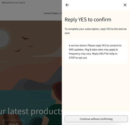 Loading screen in a Customer Hub interface instructing someone to go reply yes to confirm SMS consent subscription.
