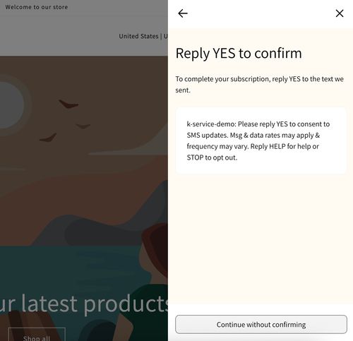 Loading screen in a Customer Hub interface instructing someone to go reply yes to confirm SMS consent subscription.