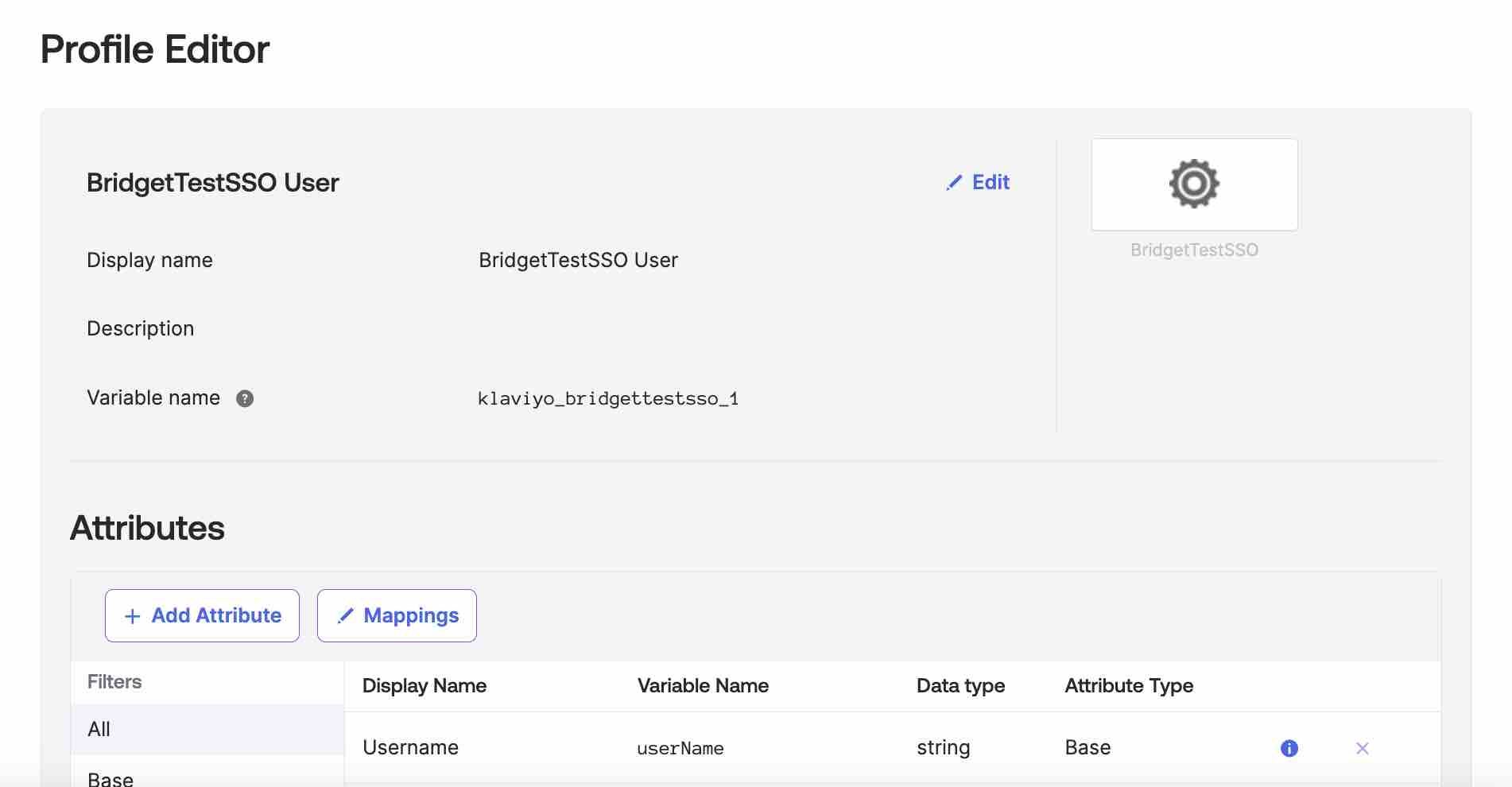 Top of the Profile Editor page in Okta, showing the button to add an attribute