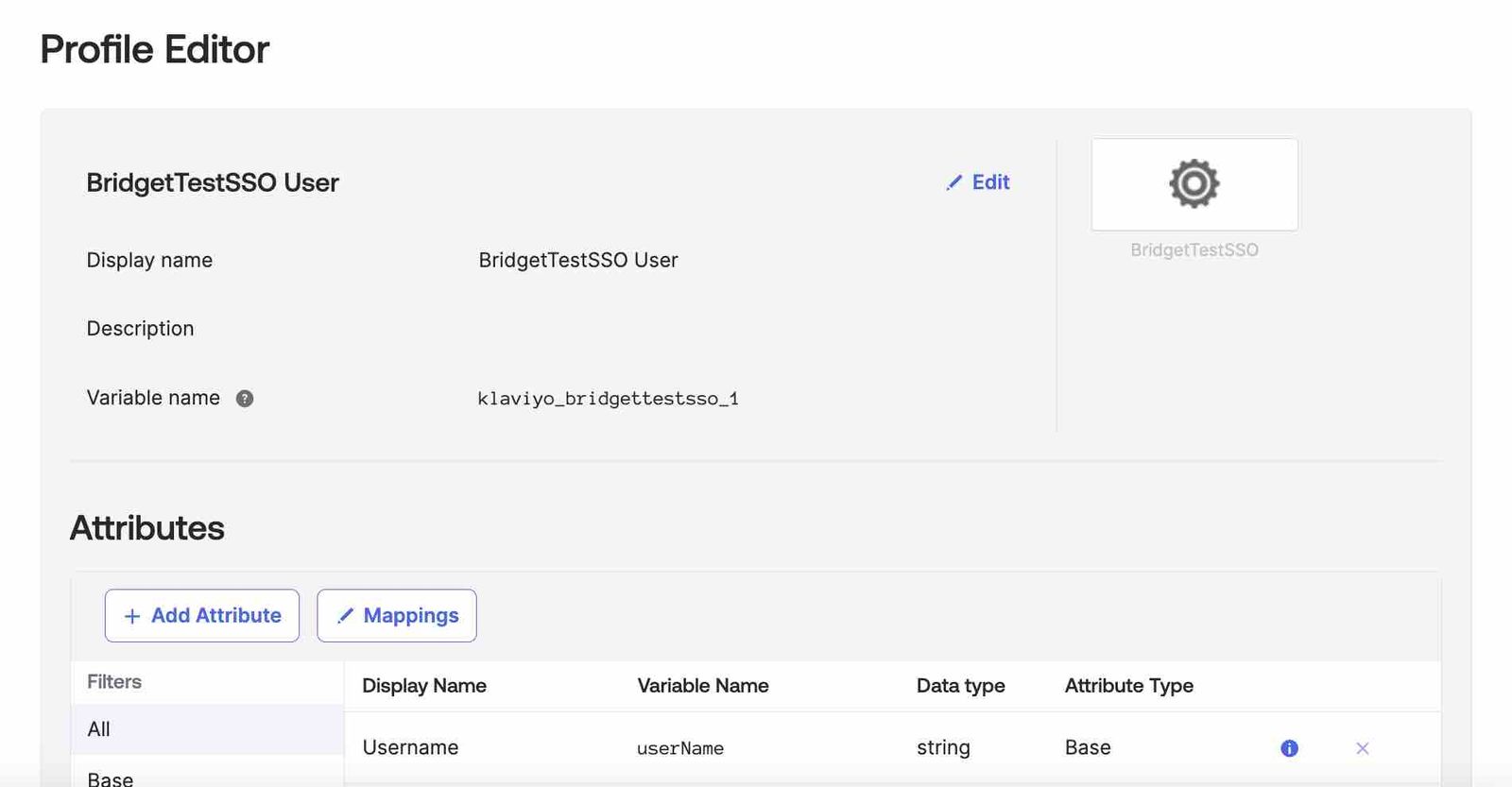 Top of the Profile Editor page in Okta, showing the button to add an attribute