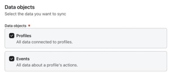 Profile and events data objects