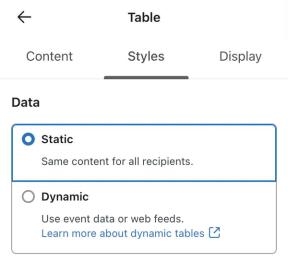 The block's styles menu