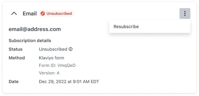 Resubscribe option for unsubscribed profile