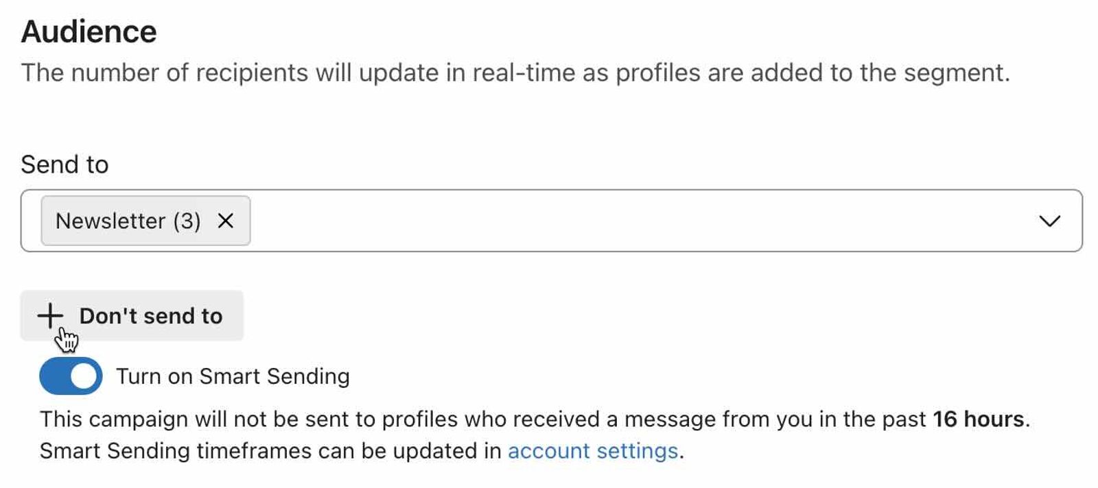 Don't send to button in the campaign creation wizard