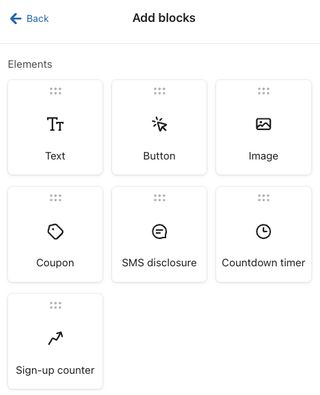 The Elements menu of options within the Add blocks tab in the form editor.