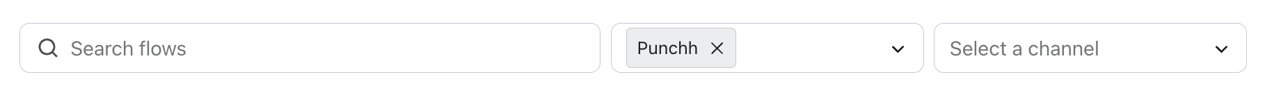 Three input fields: "Search flows," a filter for "Punchh," and "Select a channel."