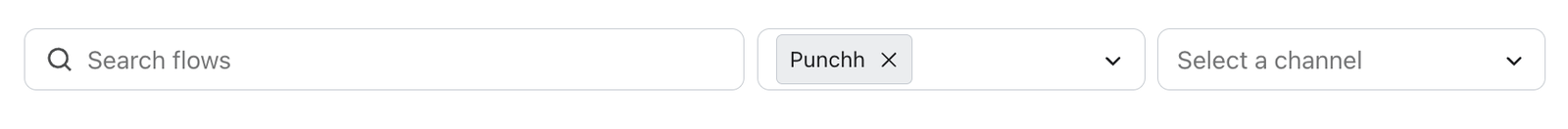 Three input fields: "Search flows," a filter for "Punchh," and "Select a channel."