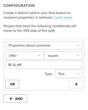 A conditional split with the dimension set to offer and the value set to one of your two offers.