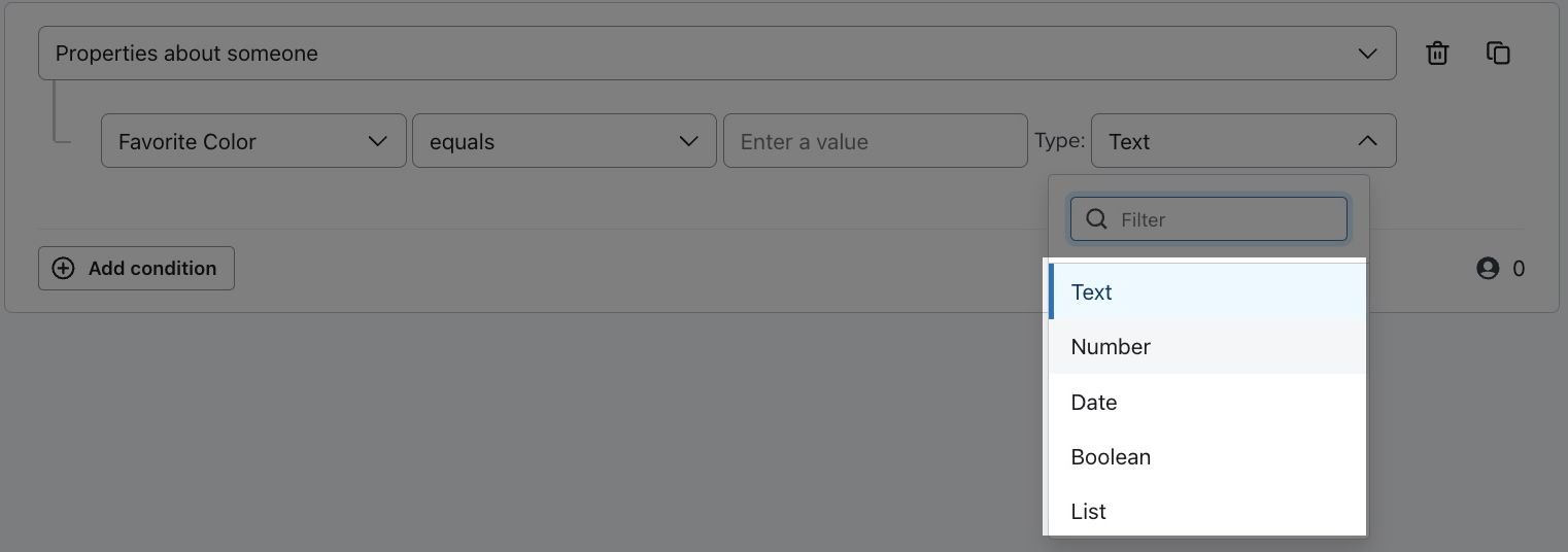 Data type dropdown in segments
