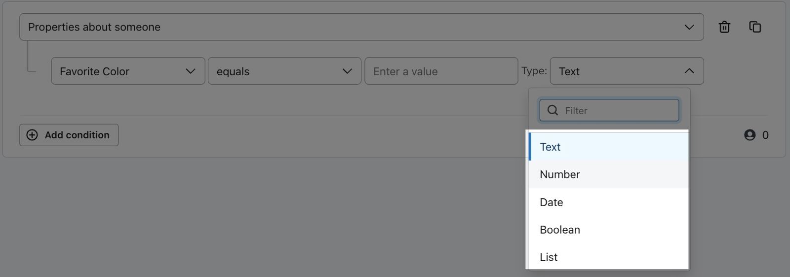 Data type dropdown in segments