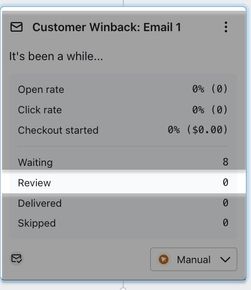 Within a flow message showing analytics displayed with review and amount highlighted.