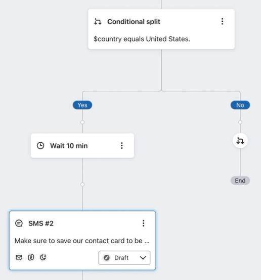 Showing the welcome series after the virtual contact card is added