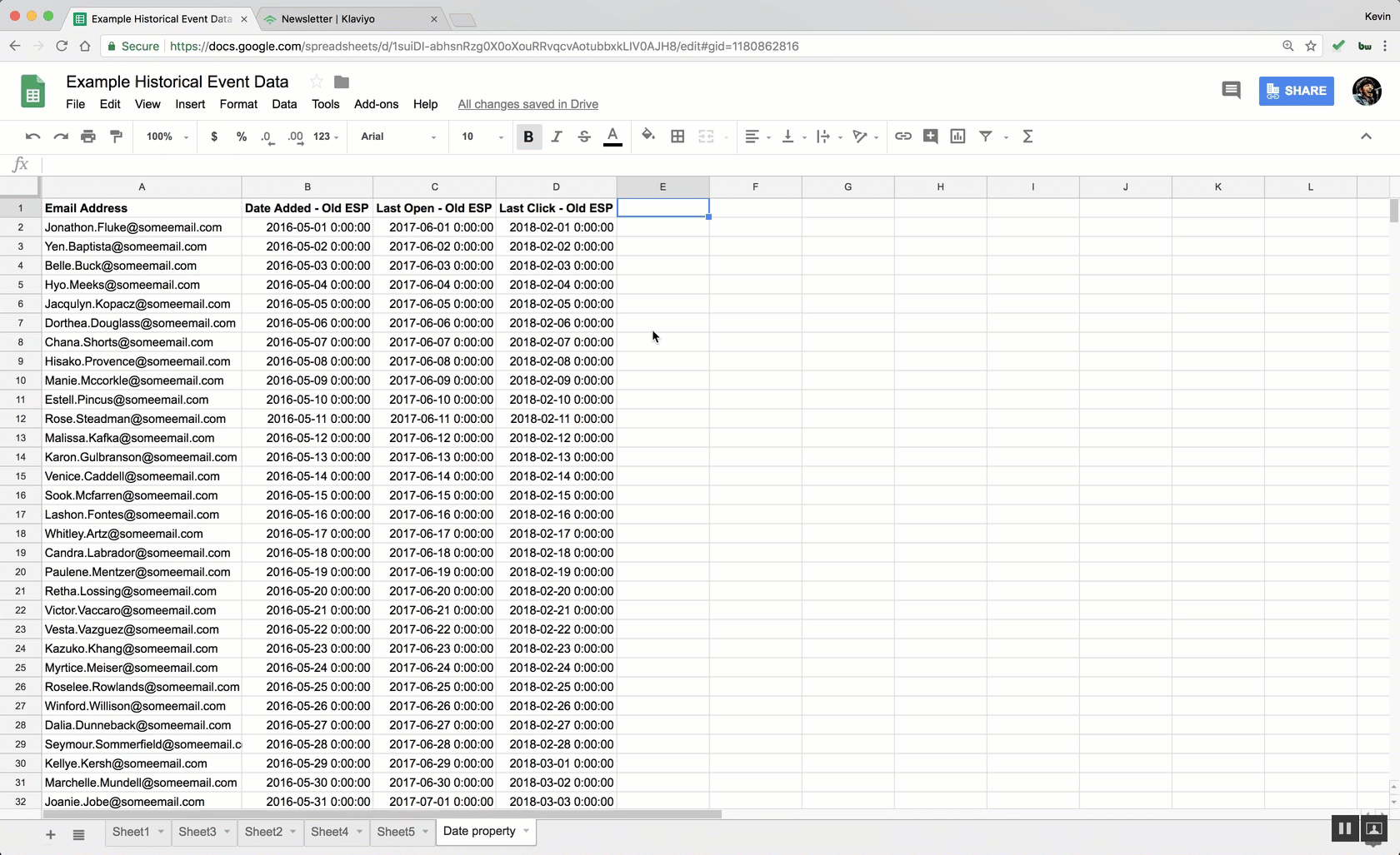 Example of a CSV with dates and times