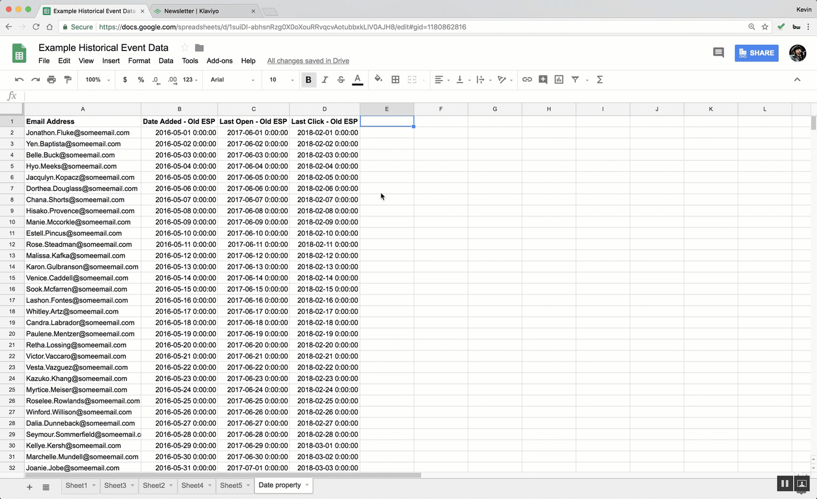 Example of a CSV with dates and times