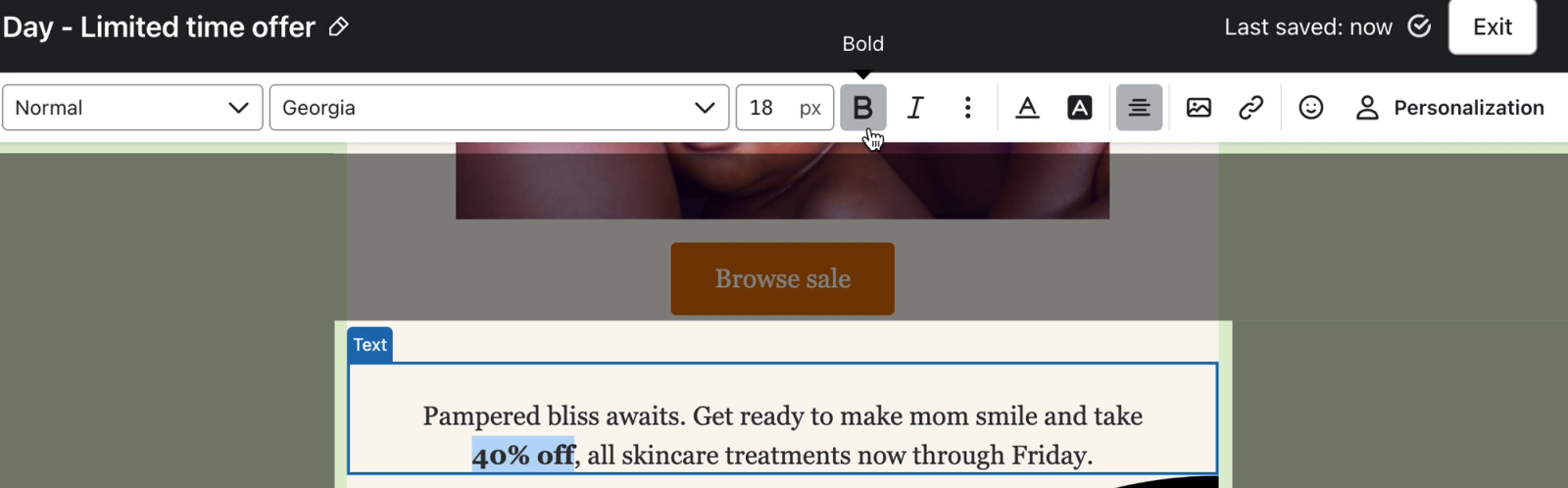 A user bolds part of a text block