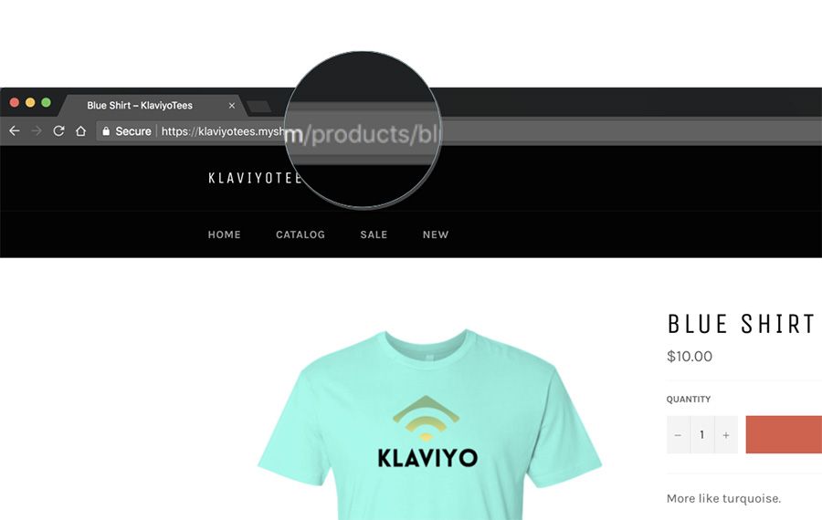 Example business website with /products highlighted in the URL