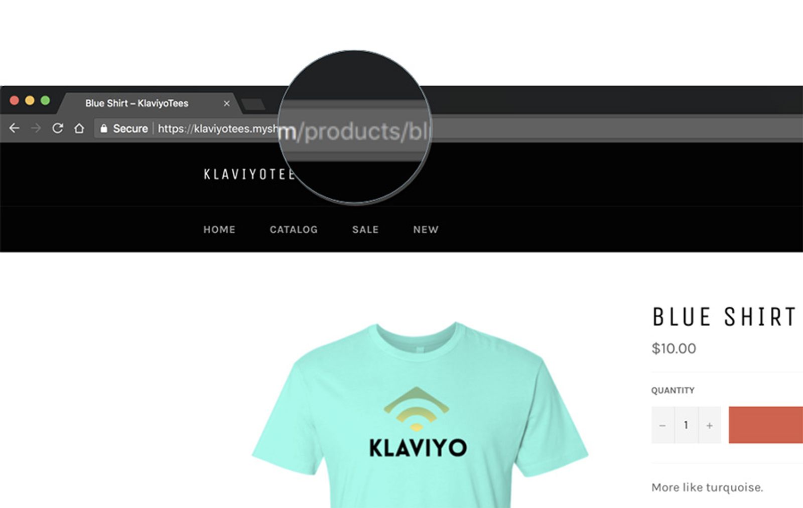 Example business website with /products highlighted in the URL