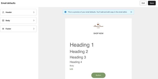 Brand tab with links to each UI element listed on the left.